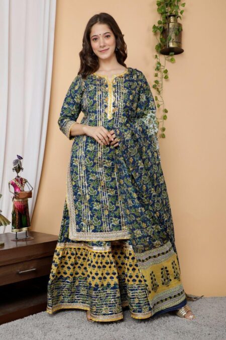 Elegant Gotta Patti Kurti Sharara Set with Matching Dupatta