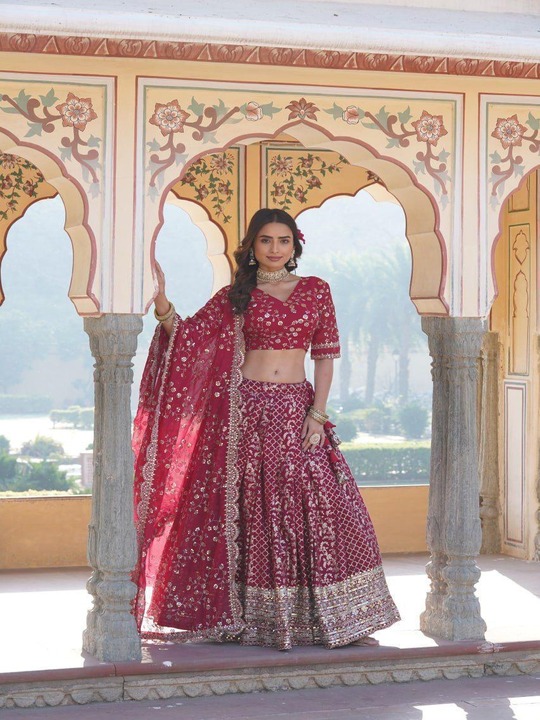 Designer Pure Viscose Jacquard Lehenga Choli Set with Embroidered Dupatta​