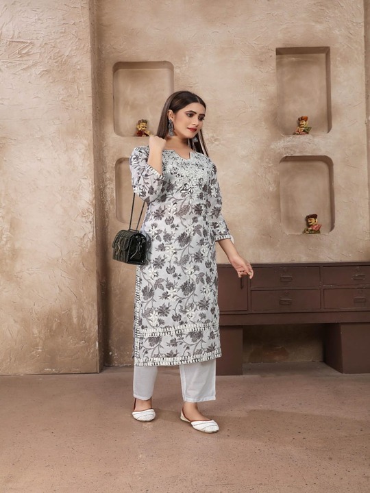 Elegant Hand-Embroidered Chikankari Kurti Plazoo Set for Women​