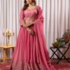 Front view of georgette embroidered lehenga choli set with dupatta and blouse – Pramukhmart