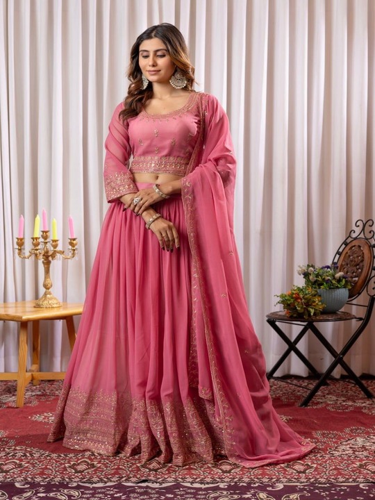 Elegant Georgette Embroidery Lehenga Choli with Dupatta – Perfect for Weddings & Parties