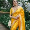 Elegant soft lichi silk saree with jacquard border and contrast blouse