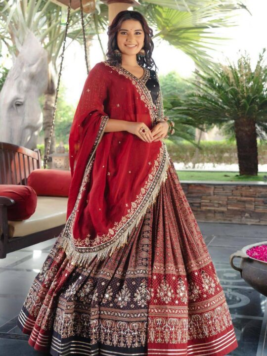 ​Designer Navratri Special Printed Lehenga Choli with Mirror Work