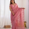 Close-up of Italian Diamond Work Saree with Embroidery – Pramukhmart