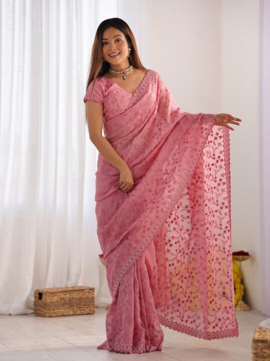 Saree with Italian Diamond & Elegant Embroidery Work