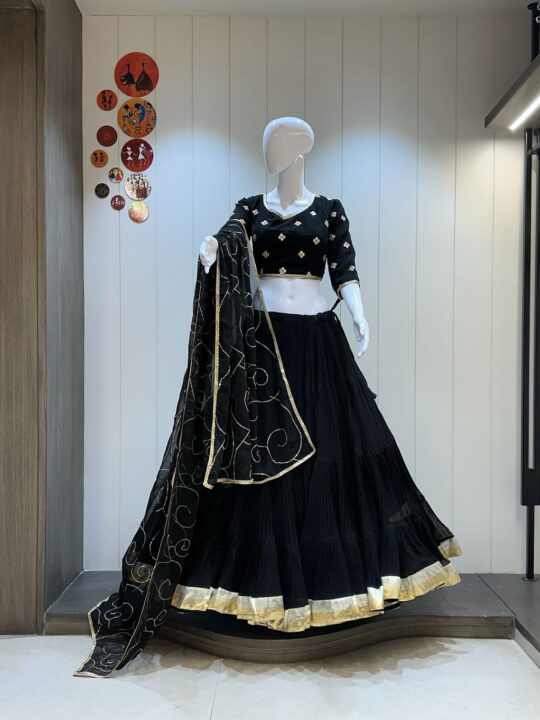 Georgette Chaniya Choli with Mirror Work Blouse and Full Flare Dupatta