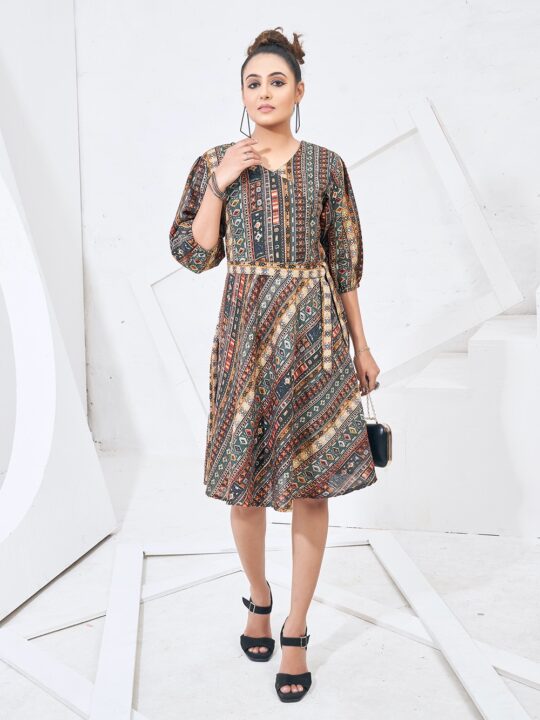 Cotton Printed Top with Belt for Women – Side View