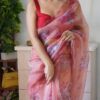 Premium Organza Silk Saree with Floral Print and Sequin Border – Pramukhmart