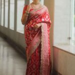 Soft Banarasi Katan Silk Saree with Rich Designer Lace – Pramukhmart