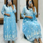Printed Georgette Embroidered Kurti with Crepe Inner – Pramukhmart