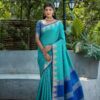 Elegant semi tussar silk saree with Bandhani butti, temple border and zari pallu