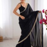 Chiffon Two-Tone Saree with Lace Border and Blouse – Pramukhmart