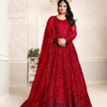 Front view of Designer Anarkali Gown with Dupatta