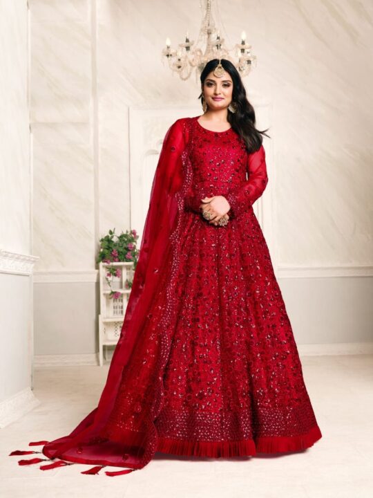 Front view of Designer Anarkali Gown with Dupatta