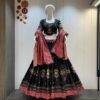 Jam Cotton Chaniya Choli with Heavy Aari Work and Bandhani Dupatta