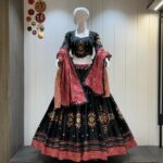Jam Cotton Chaniya Choli with Heavy Aari Work and Bandhani Dupatta