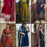 Handblock print cotton Anarkali dress set with handwork neck by Pramukhmart