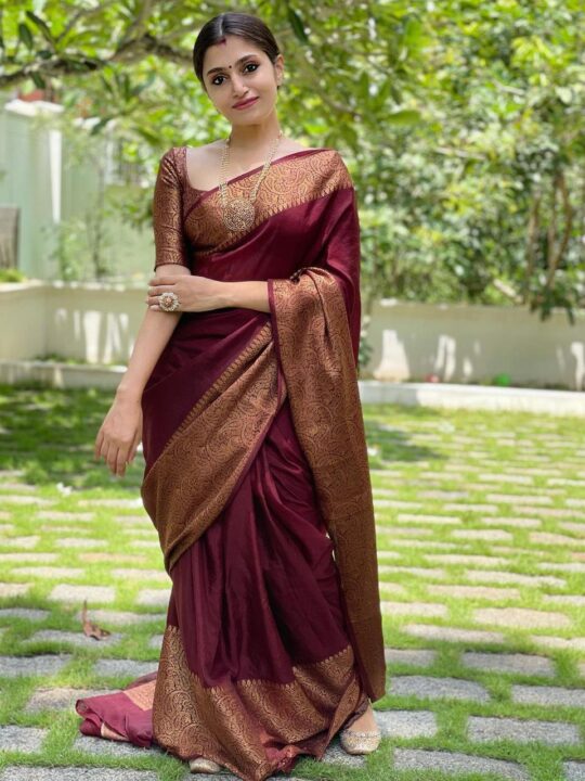 Soft Kanjivaram Border Litchi Silk Saree – Traditional Elegance