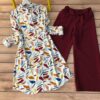 Front view of Rayon Kurti Plazzo Set with digital print