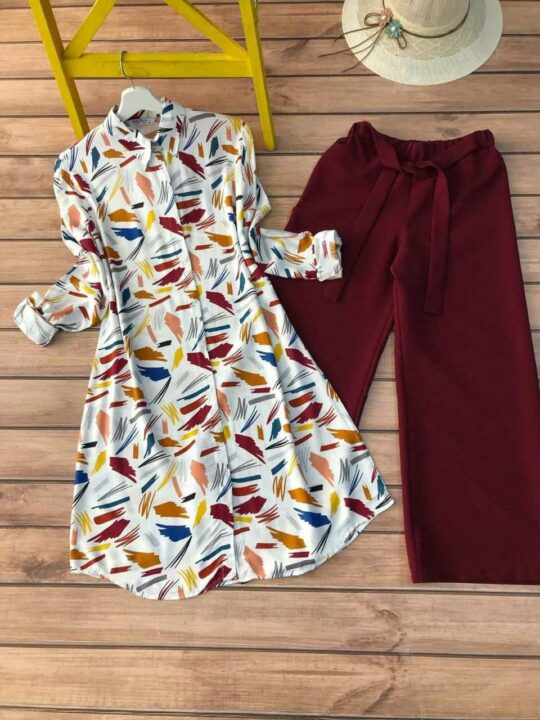 Front view of Rayon Kurti Plazzo Set with digital print