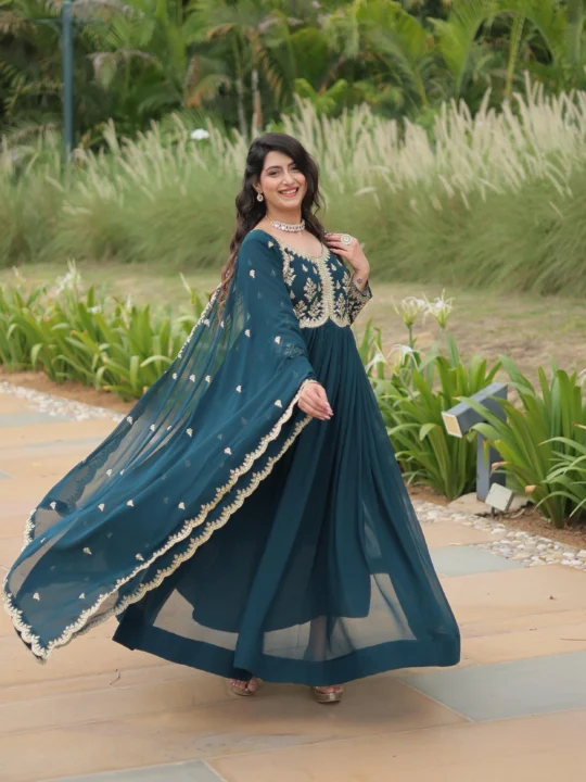 golden zari work anarkali