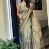 linen saree with gold jari border