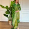 Front view of Chinon Silk Designer Kurti Set with pant and dupatta