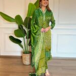 Stunning Chinon Silk Designer Kurti Pant Dupatta Set
