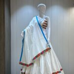 Cotton chaniya choli with fancy spaghetti blouse featuring vintage work and mirror lace dupatta