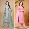 Long Chinon silk kurti set with embroidered dupatta – Pramukhmart