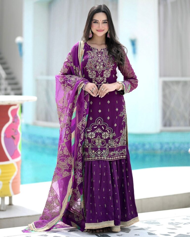 Fancy Kurti Sharara Set with Embroidery and Printed Dupatta – Pramukhmart