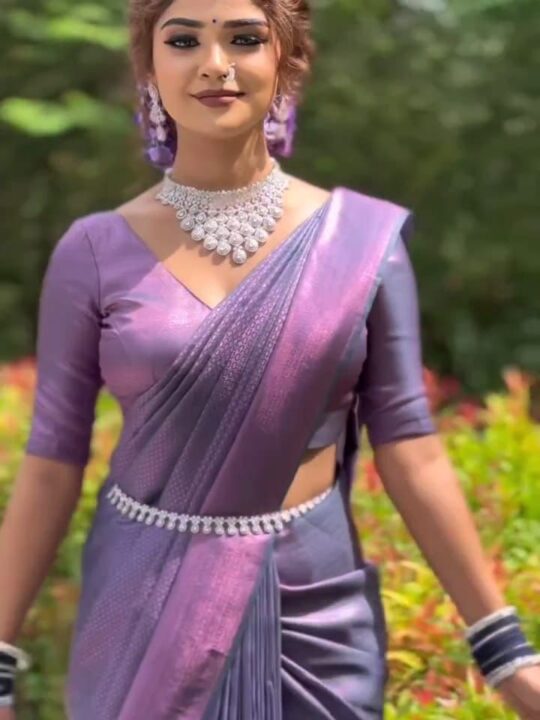 Elegant Soft Lichi Silk Saree Displaying Jacquard Border