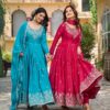 American Silk gown set with thread and sequin work, dupatta, and pant