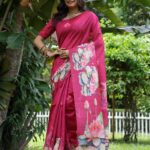 tussar silk saree with lotus