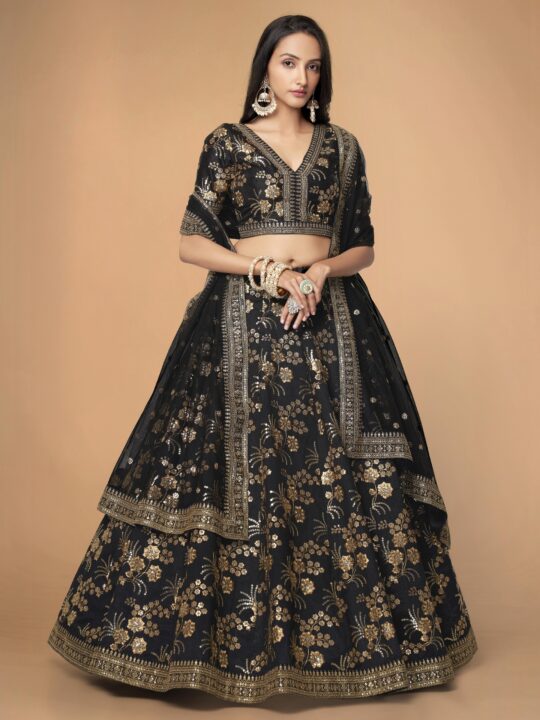 Elegant slub silk lehenga with zari embroidery for bridal occasions