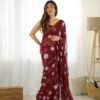 Multicolour sequin saree with faux georgette fabric and lace border