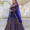 Velvet bridal lehenga in maroon with embroidery and mirror work, Pramukhmart bridal lehenga black velvet full sleeve blouse, Royal blue bridal lehenga with heavy embroidered net dupatta