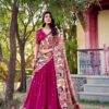 Chiya Choli Lehenga in Vichitra Silk with sequins embroidery and Kalamkari print border by Pramukhmart