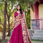 Chiya Choli Lehenga in Vichitra Silk with sequins embroidery and Kalamkari print border by Pramukhmart