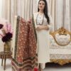 Woman wearing embroidered khadi cotton kurti pant set with Bhagalpuri dupatta
