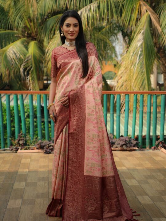 Original Kanjivaram Soft Silk Saree with traditional weaving borders by Pramukhmart