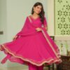 Elegant Georgette Gown with Embroidery Lace, Dupatta, and Plazo – Pramukhmart