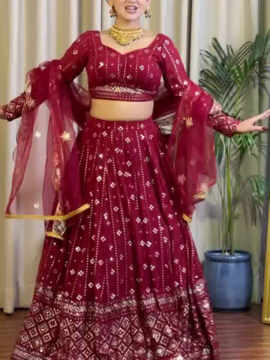 Embroidered Chaniya Choli with Butterfly Net Dupatta – Pramukhmart