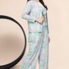 3-piece pastel loungewear set with tie-up bralette in mint green