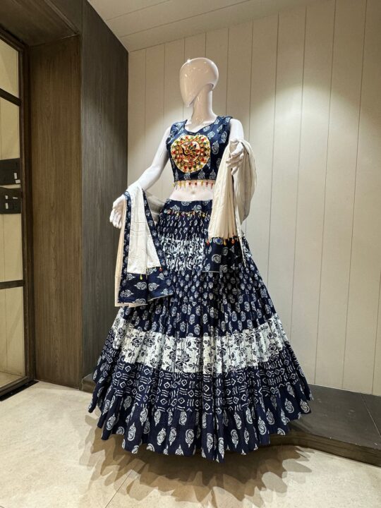 Denim Cotton Chaniya Choli with Gamthi Embroidery