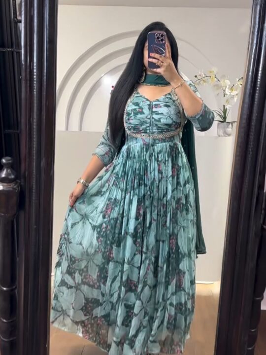 Fox Georgette Digital Print Gown with Dupatta – Side View