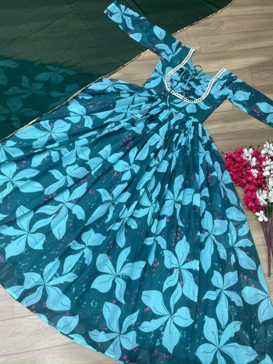 Fully Stitched Gown with Inner and Dupatta – Flat Lay