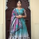 Designer Kalamkari Lehenga Set in Manipuri Silk with Gota Patti Dupatta