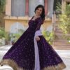 Elegant faux blooming embroidered gown with dupatta – full sleeves, sequin & zari work – Pramukhmart