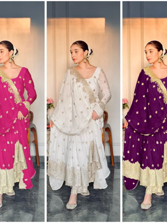 chinon silk gown set